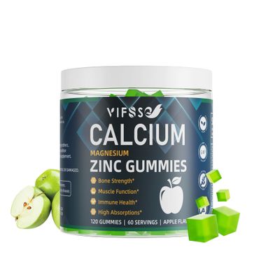 Calcium Magnesium Zinc Gummies 600mg with Vitamin D3 K2, 120 Gummies Plant Based Sugar-Free Calcium Gummies High Absorption Complex Calcium Supplement 70 Trace Minerals for Bone Strength, Vegan
