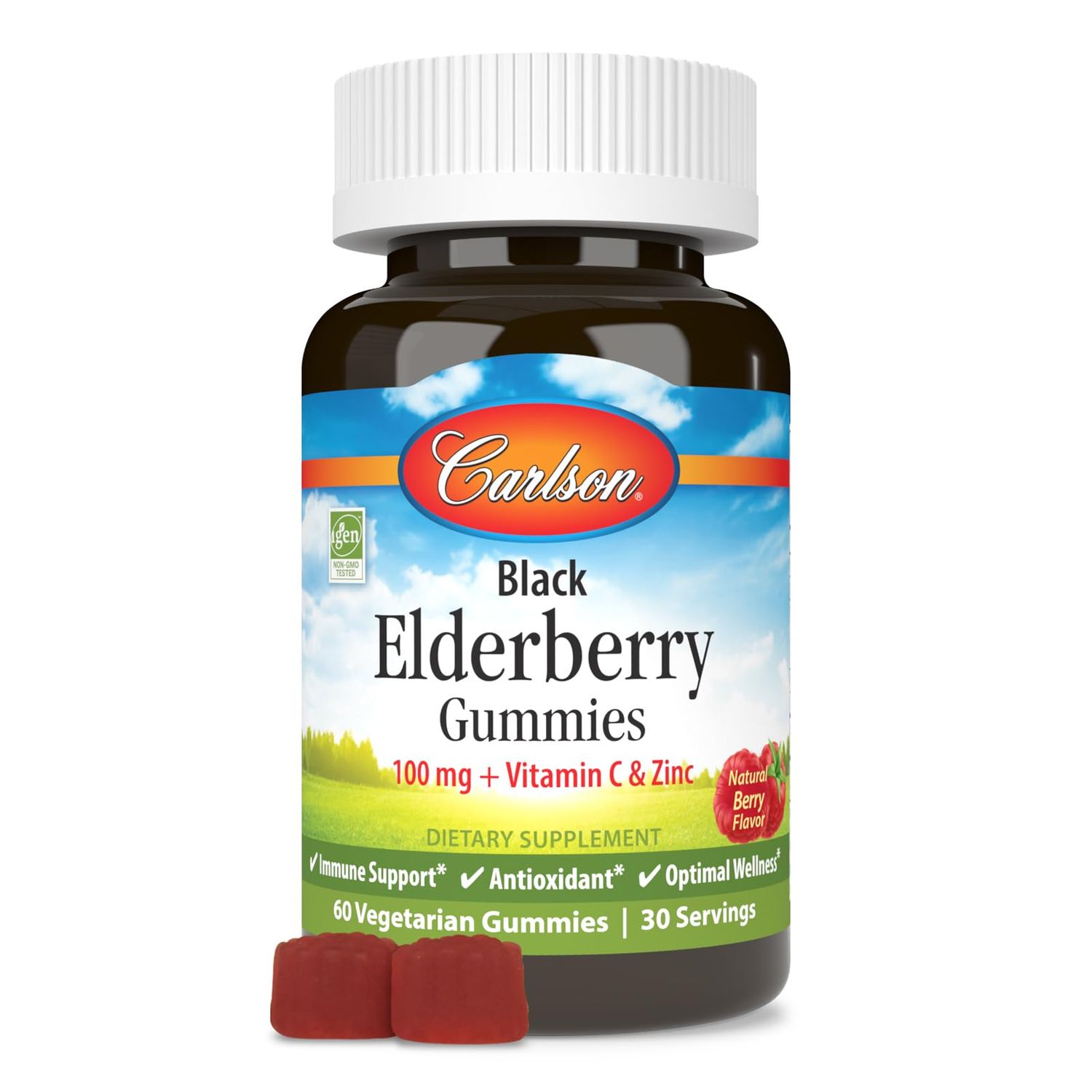 Carlson - Black Elderberry Gummies, with Vitamin C Zinc, Immune Support, 60 Gummies