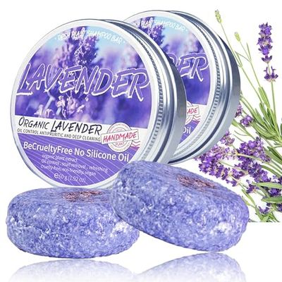Loobexery 2PCS Shampoo Bar for Gray Hair, Lavender Shampoo Bar for Gray Hair, Natural Organics Shampoo and Conditioner Bar for Thinning Hair for Men Women