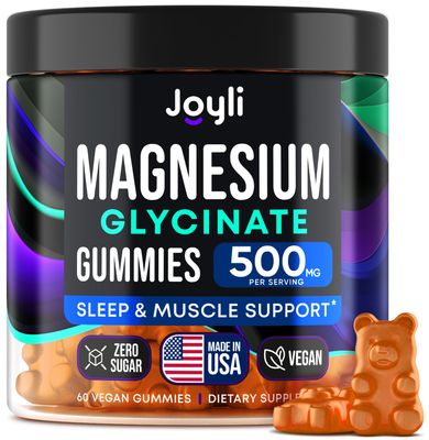 Magnesium Glycinate Gummies - Magnesium Glycinate 500MG Chews for Sleep Vitamin B6, B12, D3 - Magnesium Supplement for Adults, Kids - Glicinato de Magnesio para Mujeres - 60 Magnesium Gummies
