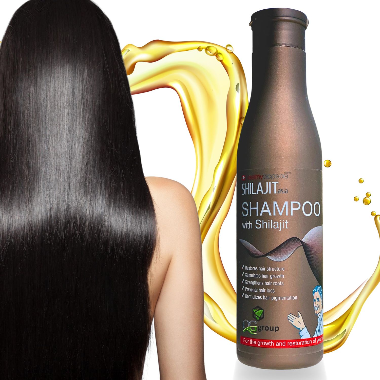 Shampoo with Shilajit for Hair Growth Restoration, 8.45oz (250ml) Strengthens Roots, Prevents Hair Loss, Normalizes Pigmentation With Wheat Germ, Chamomile Ginseng Extracts For Men Women