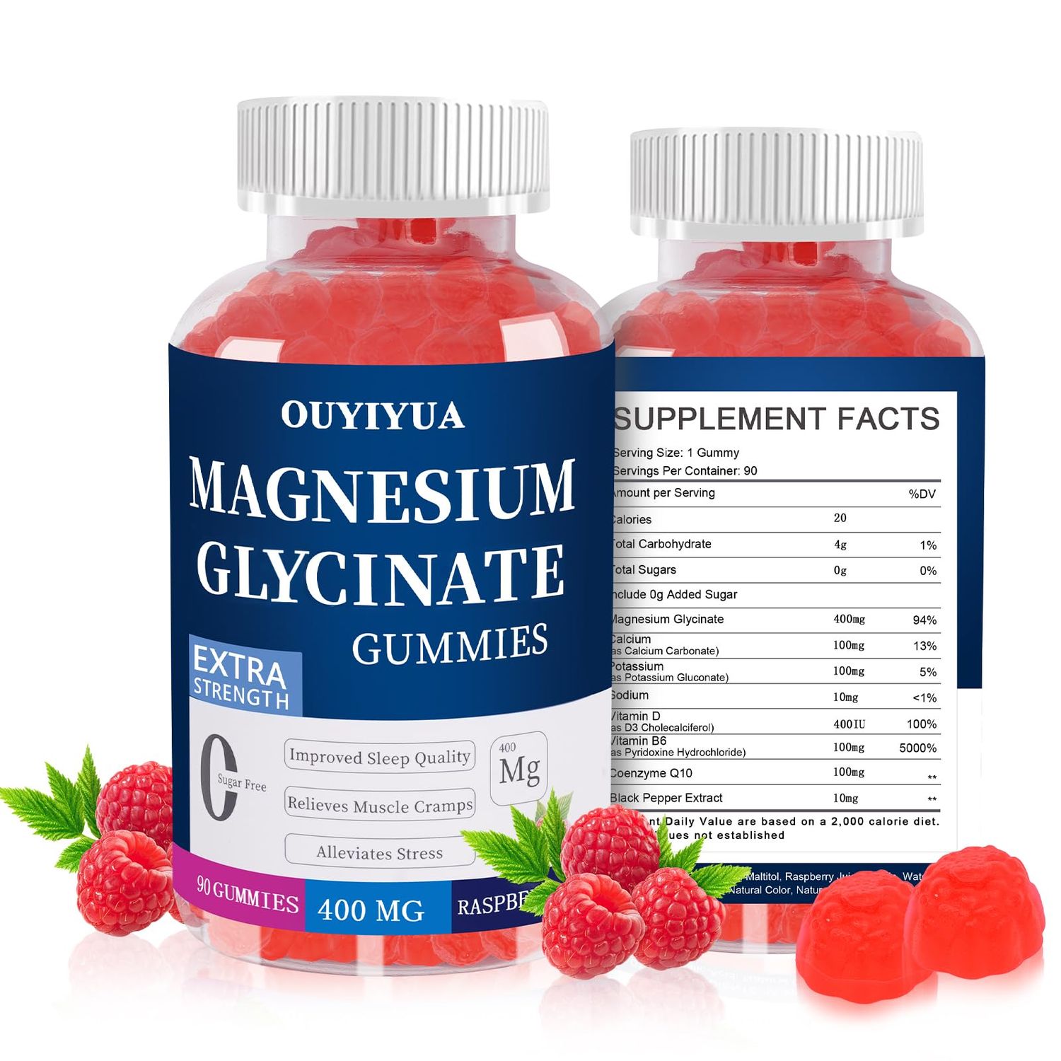 Magnesium Glycinate 400mg Gummies, Sugar Free Magnesium Gummies with Vitamins D, B6 for Sleep Support, Stress and Muscle Relief for Men and Women, 90 Gummies
