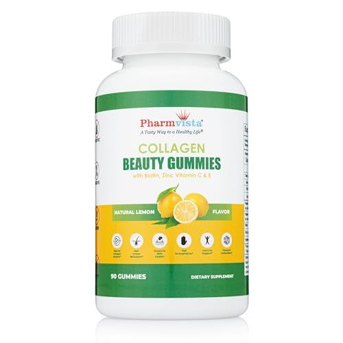 Pharmvista - Collagen Gummies with Biotin, Zinc, Vitamins C E for Hair Skin and Nails Support, 90ct