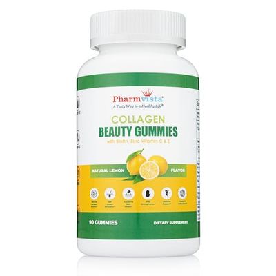 Pharmvista - Collagen Gummies with Biotin, Zinc, Vitamins C E for Hair Skin and Nails Support, 90ct