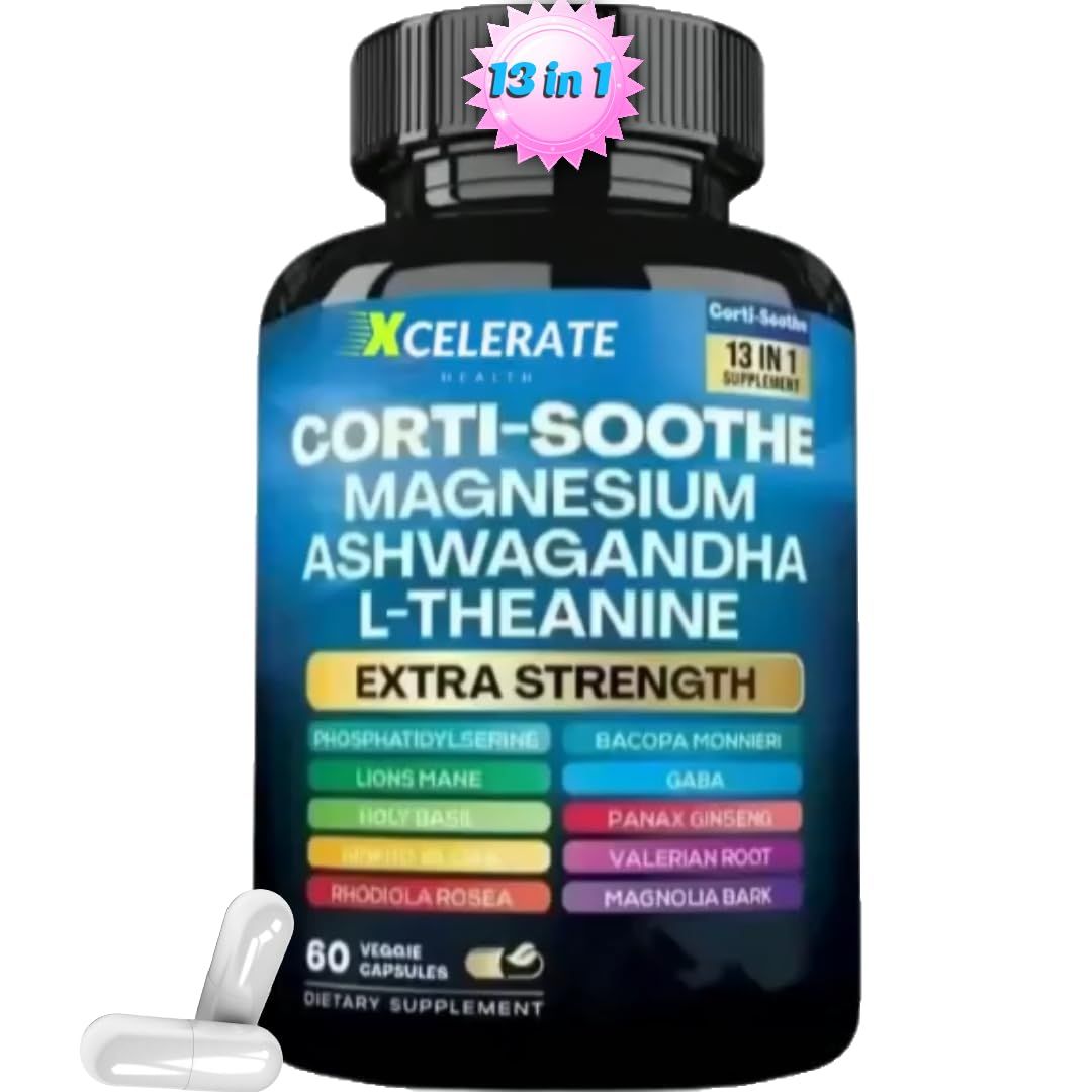 Xcelerate Health Corti-Soothe Blend 13 in 1 Calm, Clarity Balance Lion s Mane, Magnesium, L-Theanine, Ginseng, Valerian Root, Magnolia Bark, Ginkgo Biloba Ashwagandha Extra Strength
