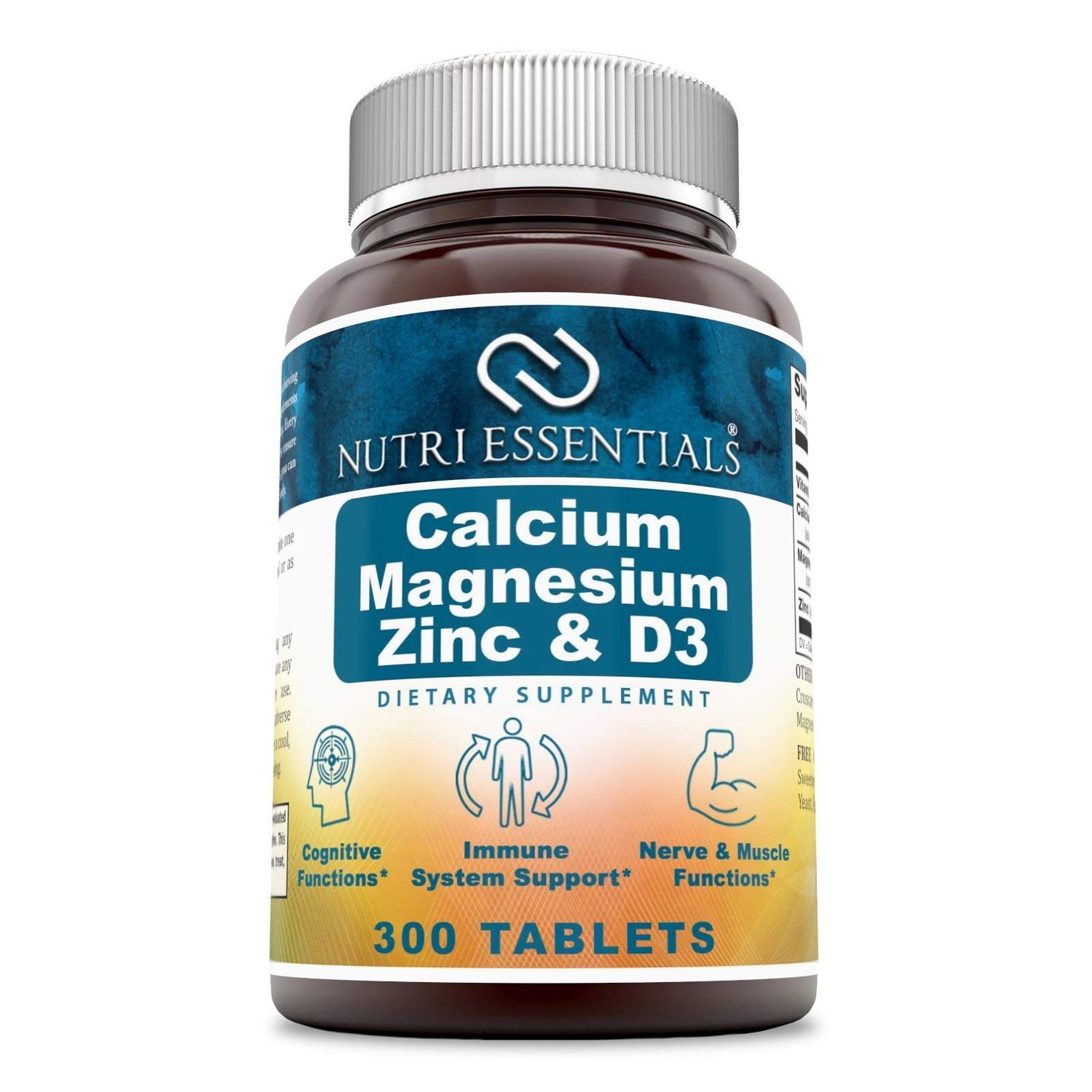 Nutri Essentials Calcium Magnesium Zinc Vitamin D3 Tablets- Promotes Strong Bones Teeth, Support Nerve Muscle Function (300 Count)