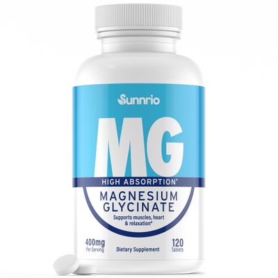 Sunnrio Magnesium Glycinate Supplement - 400mg per Serving - High Absorption, Supports Muscle, Heart Health, Sleep, and Relaxation - Non-GMO, Gluten-Free, Vegan-Friendly - 120 Tablets