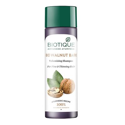 Biotique Walnut Bark Volumizing Shampoo For Fine Thinning Hair 190 ml 6.42 Oz. I Makes Hair Healthy, Silky, Shiny And Pure Natural Black I Musk Root Soap Nut And Black Malya Flowers