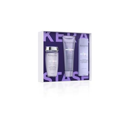 K rastase Blond Absolu Hydrating Shampoo, Strengthening Conditioner Heat-Protecting Leave-In Treatment Set For Bleached, Highlighted and Damaged Hair - Nourishes and Illuminates With Hyaluronic Acid