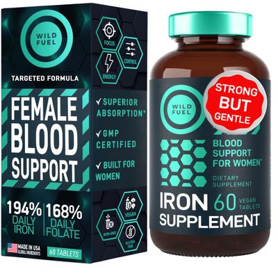 Iron Supplement for Women with Folic Acid - 35 mg Blood Builder Ferrous Sulfate, Folic Acid 400 mcg - Iron Pills for Women with Anemia Pregnancy Support - 60 Gluten-Free, Vegan Iron Vitamin Tablets