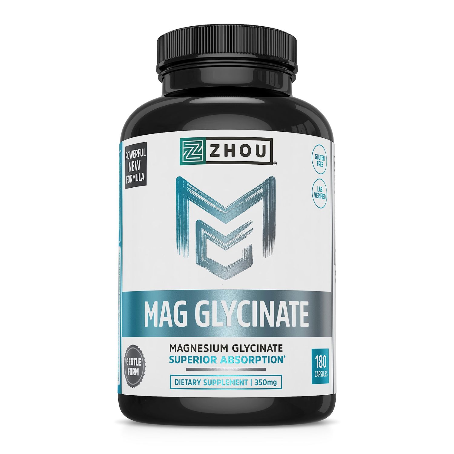Zhou Magnesium Glycinate - Pure Mag Glycenate Supplement for Men Women, Natural Sleep Aid, Heart Health Support, Muscle Relaxation Vitality - 180 Vegan Friendly Capsules