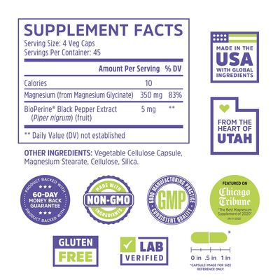 Zhou Magnesium Glycinate - Pure Mag Glycenate Supplement for Men Women, Natural Sleep Aid, Heart Health Support, Muscle Relaxation Vitality - 180 Vegan Friendly Capsules