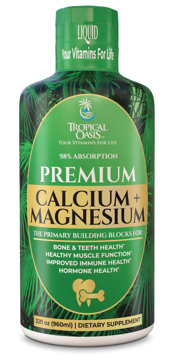 Tropical Oasis Liquid Calcium Magnesium Promotes Strong Bones Healthy Teeth 98 Max Absorption 32 Fl Oz, 64 Serv