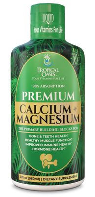 Tropical Oasis Liquid Calcium Magnesium Promotes Strong Bones Healthy Teeth 98 Max Absorption 32 Fl Oz, 64 Serv