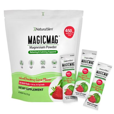 NaturalSlim MagicMag Magnesium Packets 30 Stick Pack Magnesium Citrate Powder - Stress, Constipation, Muscle, Heart Health, and Sleep Support Natural Strawberry Lime Flavored Magnesium Supplement