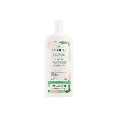 Biokleno Shampoo 100 Vegan - Green Tea Extract, Essential Oils Blend, Omega 3, 6, 7, 9 - Nourishes, Strengthens, Sulfate-Free, Gluten-Free, Gentle Cleanse, 14.20 fl oz Bottle