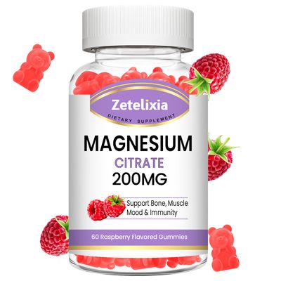 Magnesium Citrate Gummies, High Absorption Magnesium Gummies for Adults, Muscle Teeth Support, 60 Vegan Natural Raspberry Gummies