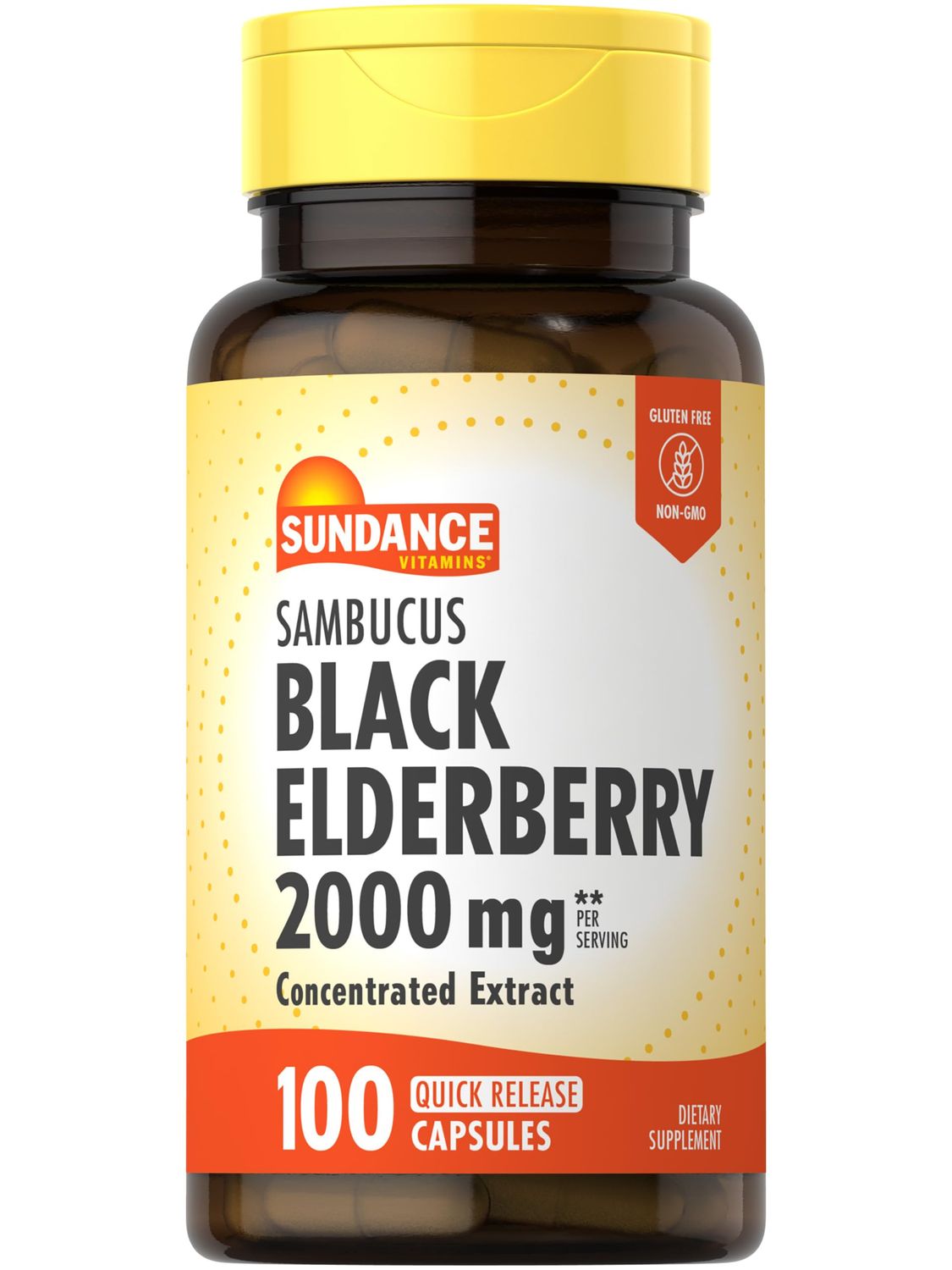 Sundance Sambucus Black Elderberry Capsules 2000mg 100 Count Non-GMO and Gluten Free Supplement