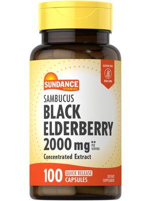 Sundance Sambucus Black Elderberry Capsules 2000mg 100 Count Non-GMO and Gluten Free Supplement