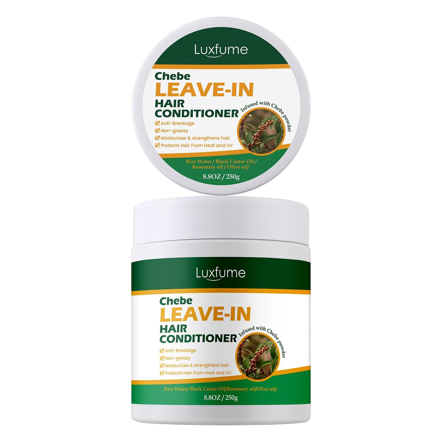 Luxfume Chebe Leave-In Conditioner for Hair Growth and Shine - Rice Water Formula Moisturizes, Minimizes Breakage, and Adds Shine for Men and Women, 8.8 Oz