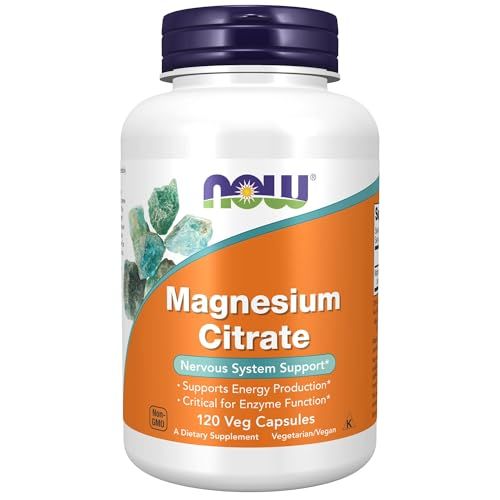 NOW Supplements, Magnesium Citrate, Enzyme Function, Nervous System Support, 120 Veg Capsules