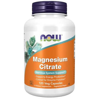 NOW Supplements, Magnesium Citrate, Enzyme Function, Nervous System Support, 120 Veg Capsules