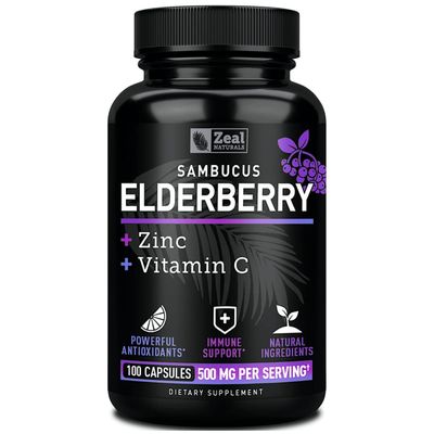 Zeal Naturals Max Strength Elderberry Capsules Zinc Vitamin C 500mg for Immune System Support with Black Sambucus Elderberry 100 Count 3-in-1 Immune Support for Adults