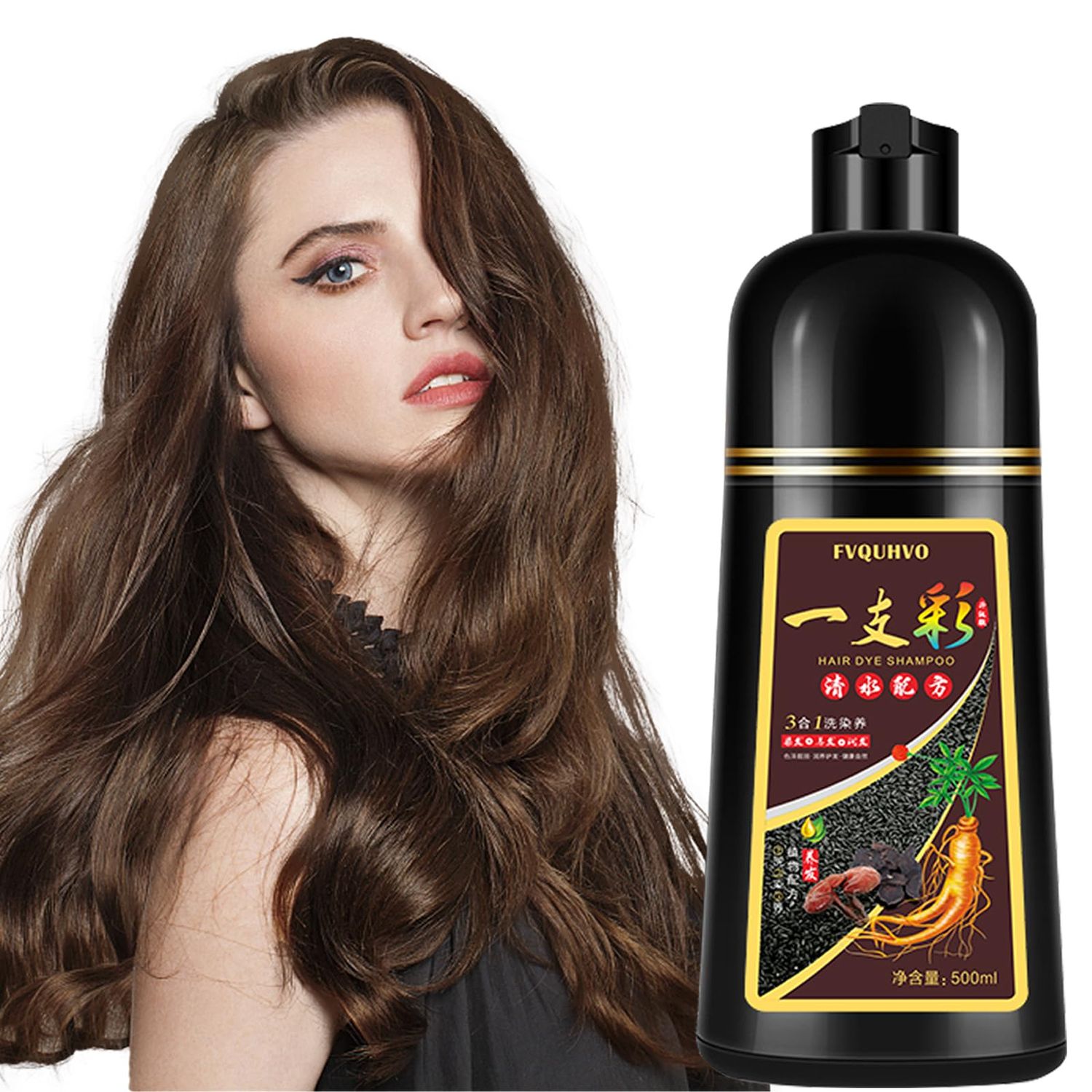iemokoda Light Brown Herbal Hair Dye Shampoo 3 in 1, 16.9 Fl Oz, for Gray Hair for Women Men, Natural Plant Bubble, Easy to Use at Home