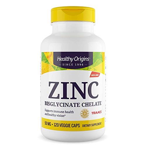 Healthy Origins Zinc Bisglycinate Chelate 50 Mg (Albion Minerals, Bioavailable, Non-GMO, Gluten Free, Immune Support), 120 Veggie Caps
