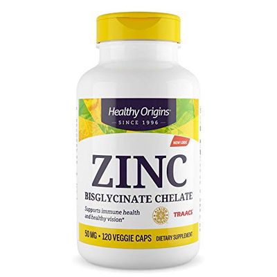 Healthy Origins Zinc Bisglycinate Chelate 50 Mg (Albion Minerals, Bioavailable, Non-GMO, Gluten Free, Immune Support), 120 Veggie Caps