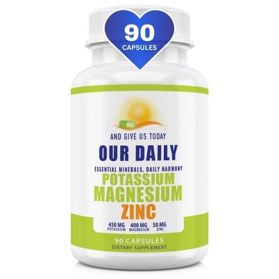 Magnesium Potassium Supplements W Zinc - 90 Capsules 400MG Magnesium,450MG Potassium,50MG Zinc for Vascular Health - High Absorption Vegan Potassium Magnesium Supplement for Leg Cramps and Sleep