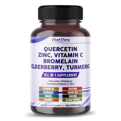 PEAKPURY Quercetin Elderberry Turmeric Vitamin C Zinc - Immunity Support - Made in USA