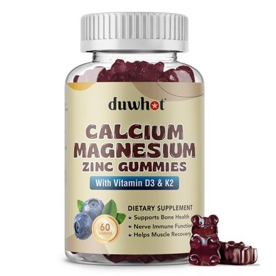 Calcium Magnesium Zinc Gummies for Women, Chewable Calcium Supplement 1000 mg Vitamin D3 K2, Bone Nerve Health, Muscle Function, Immune Support Stress Relief, Blueberry Flavor, 60 Ct
