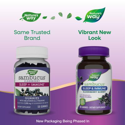 Nature s Way Sambucus Sleep Immune Elderberry Gummies, Sleep and Immune Support, With Melatonin, Vitamin C, L-Theanine, Zinc, 50 Gummies (Packaging May Vary)