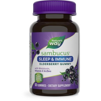 Nature s Way Sambucus Sleep Immune Elderberry Gummies, Sleep and Immune Support, With Melatonin, Vitamin C, L-Theanine, Zinc, 50 Gummies (Packaging May Vary)