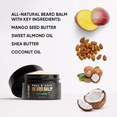 Derm Dude Full Soft Beard Balm for Men With Shea Butter Grapeseed Oil to Moisturize Smooth Leave-in Conditioner for Healthier Fuller Thicker Facial Hair -Morning Woodsy Scent 2oz (2 Pack)