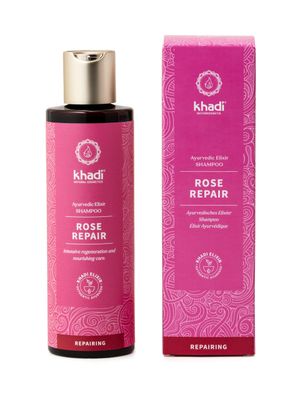 KHADI ROSE REPAIR Ayurvedic shampoo, 100 natural, silicone sulfate-free, deep conditioning regeneration for structurally damaged, dry hair split ends, vegan hair care, organic beauty, 6.7oz