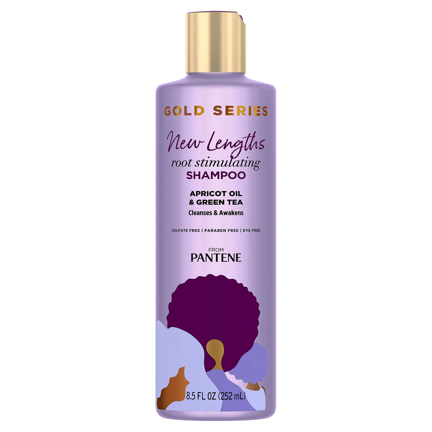 Pantene Gold Series New Lengths Root Stimulating Shampoo with Apricot Oil Green Tea, for Natural, Textured, Curly, and Coily Hair, Sulfate-Free, Paraben Free, 8.5 Fl Oz