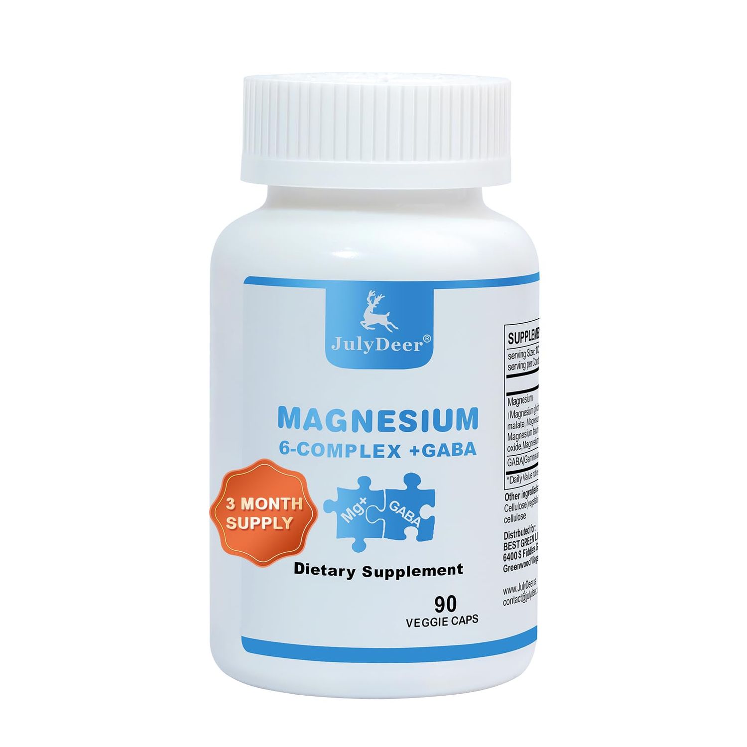 JulyDeer Sixfold Magnesium Complex 350mg of Magnesium Glycinate, Malate, Citrate, Taurine, Oxide, L-threonate for Muscles,Nerves, Energy, GABA Sleep Support High Absorption Vegan 90 Capsules