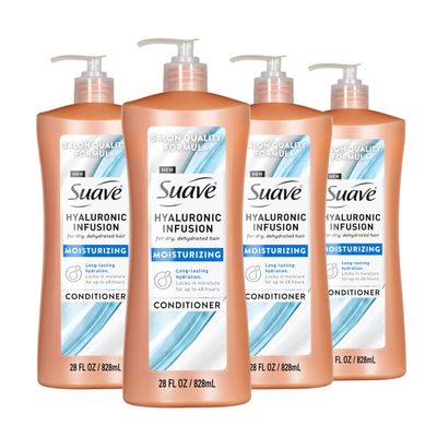 Suave Hyaluronic Infusion Moisturizing Conditioner, Long Lasting Hydration for Dry, Dehydrated Hair with Hyaluronic Acid, 28 oz Pump, 4 Pack