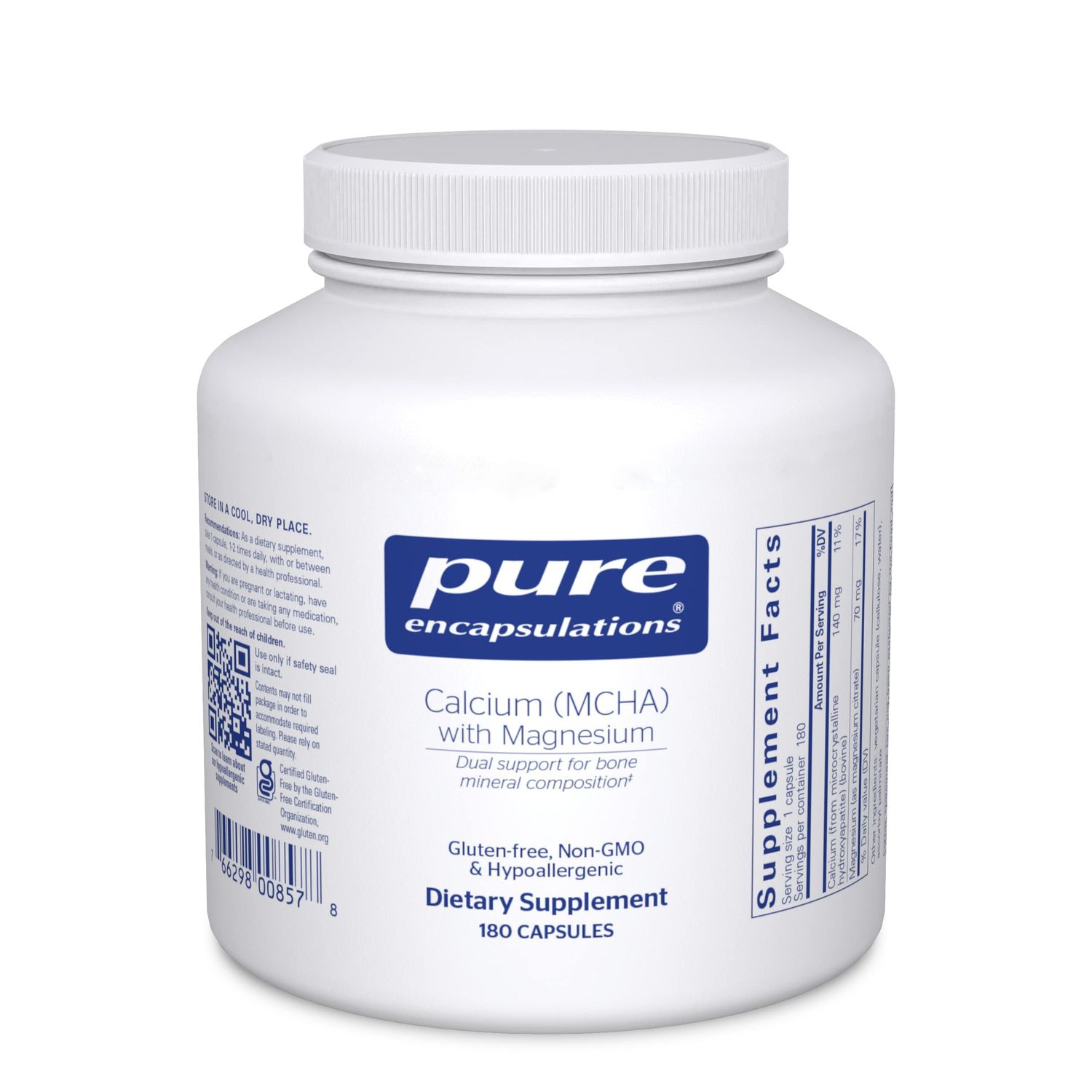 Pure Encapsulations Calcium MCHA with Magnesium Hypoallergenic Dietary Supplement for Bone Support 180 Capsules