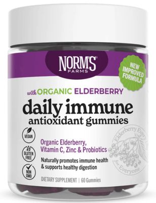 Norm&#39;s Farms Daily Immune Elderberry Gummies - Vitamin C, Zinc Probiotics - Vegan, Gluten Free, Kosher, Non-GMO - 60 Gummies