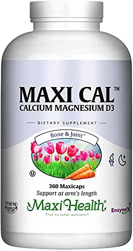 Maxi Health Calcium 1000 mg Supplement with Vitamin D3 (1000 IU) and Magnesium (500 mg) - Bone, Teeth and Joint Support for Men and Women - 360 Capsules - Maxi Cal