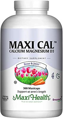 Maxi Health Calcium 1000 mg Supplement with Vitamin D3 (1000 IU) and Magnesium (500 mg) - Bone, Teeth and Joint Support for Men and Women - 360 Capsules - Maxi Cal