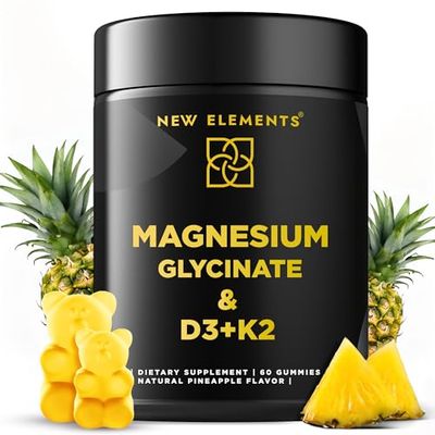 Calm Magnesium Glycinate Gummies 500mg with High-Potency Vitamin D3 10000iu Vitamin K2 100mcg Stress Relief, Relaxation Bone Support for Adults Vegan, Non-GMO, Gluten-Free, Pineapple Flavor