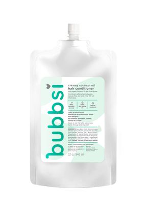Bubbsi Creamy Coconut Oil Hair Conditioner for Kids, Baby Light Natural Scent Won&#39;t irritate eyes Organic Coconut Oil Shea Sulfate-free, Nourishing Curly or Dry Hair (Refill Pouch, 32oz)