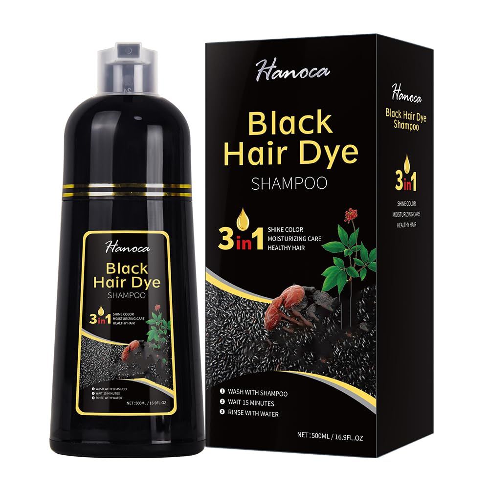 Hanoca Dark Brown Hair Dye Shampoo for Gray Hair, 500ml 3 in 1 Herbal Shampoo Para Canas Mujer Dye for Women Men, Color Shampoo
