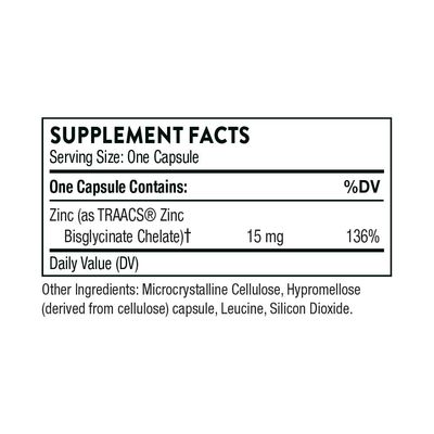 THORNE Zinc Bisglycinate 15mg - Daily Support for Skin, Eye Immune System Health with Zinc Supplement Capsules - 60 Capsules