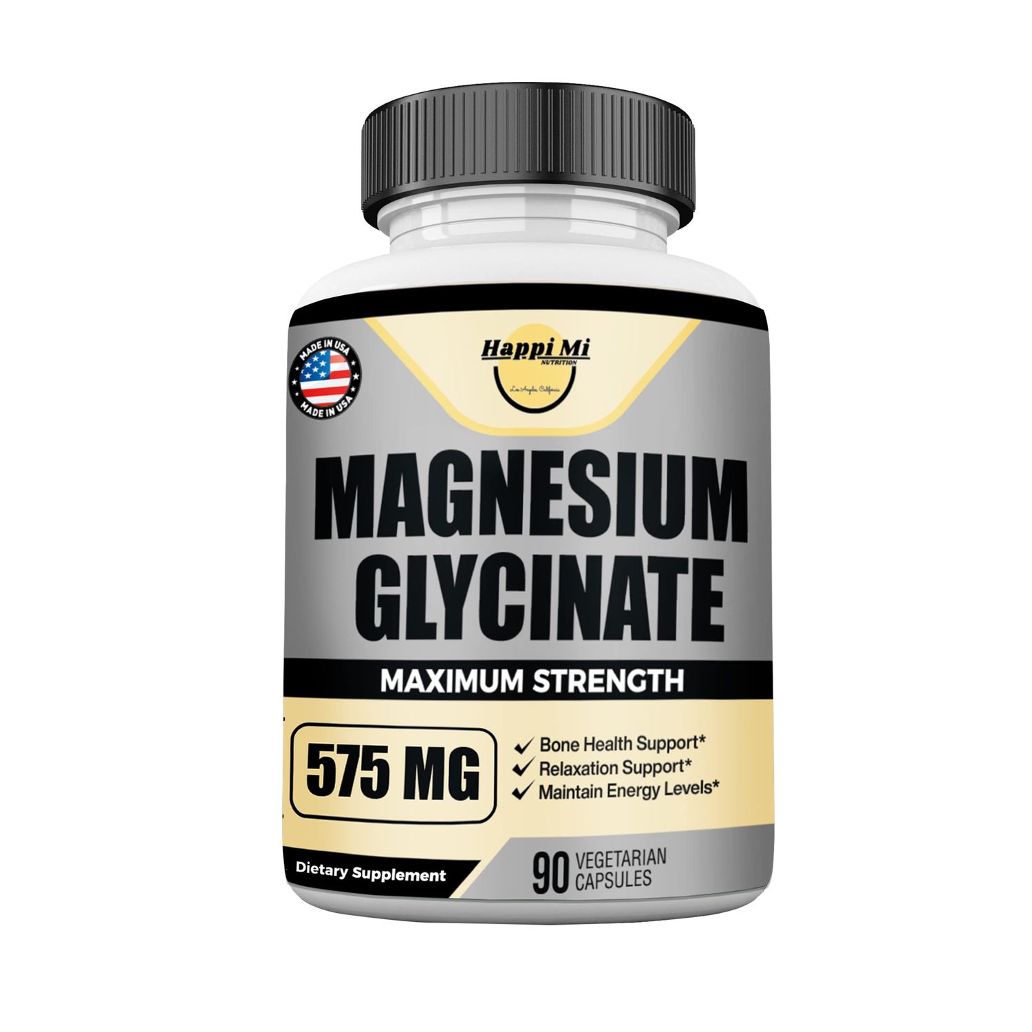 Happi Mi Nutrition Magnesium Glycinate 575mg per Serving, Essential Mineral Supplements, Muscle Bone Health Support, Promote Relaxation Balance Mood, Non-GMO - 90 Vegan Capsule 45 Servings