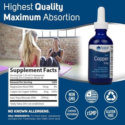 Trace Minerals Ionic Copper - Bone Energy Support Supplement - Copper Supplement to Support Enzymatic Reactions - Liquid Supplement to Aid Healthy Connective Tissue - 2 fl oz (About 48 Servings)